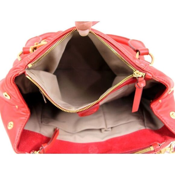 J.CREW RED GENUINE LEATHER THREE COMPARTMENTS HOBO SHOULDER BAG SATCHEL PURSE - Picture 9 of 16